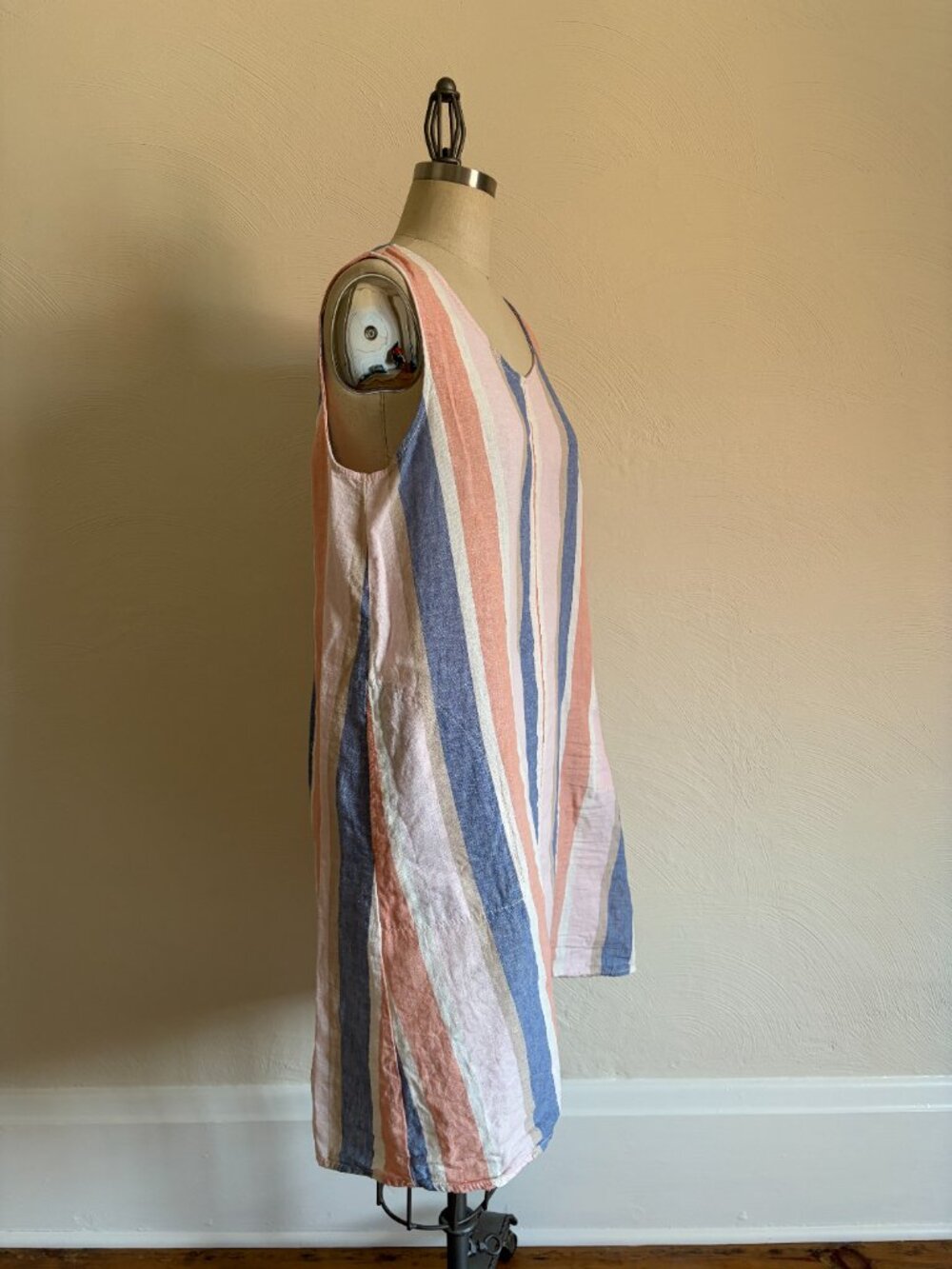 Max Studio Linen Blend Striped Shift Dress Sleeveless Pastel Pink Blue Large - Picture 2 of 7